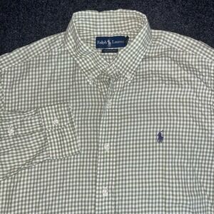 Ralph Lauren Green Gingham Check Long Sleeve Button Classic Fit‎ Shirt Mens L